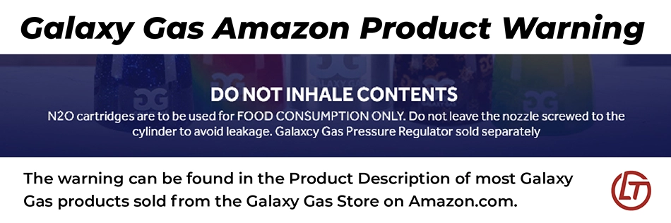 Screen capture of the warning in the product description of Galaxy Gas on Amazon.com.